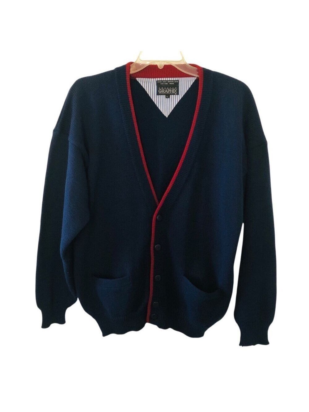 Vintage Retro Cozy Grandpa Cardigan Sweater Graphix Size Large Chunky V Neck